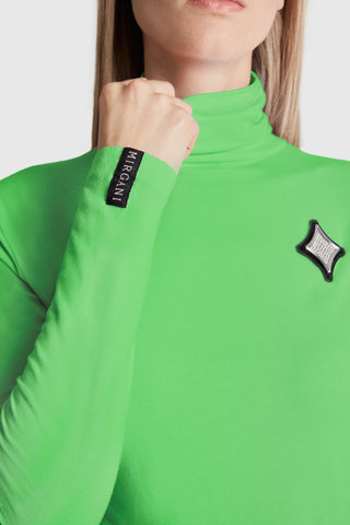 Long Sleeve Rhinestone Logo Badge Turtleneck | Green