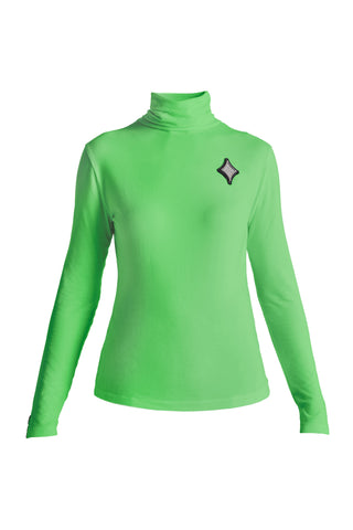 Long Sleeve Rhinestone Logo Badge Turtleneck | Green