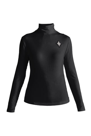 Long Sleeve Rhinestone Logo Badge Turtleneck | Black