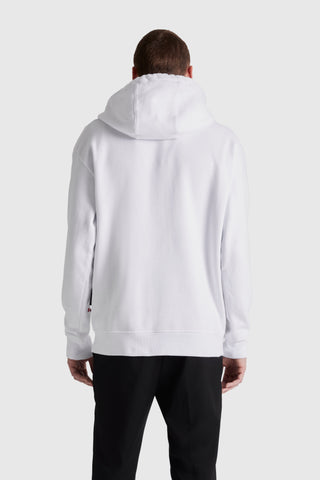 Logo Badge Pullover Hoodie with Zip Accent | White