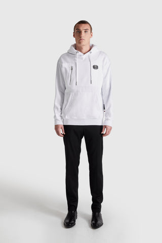 Logo Badge Pullover Hoodie with Zip Accent | White