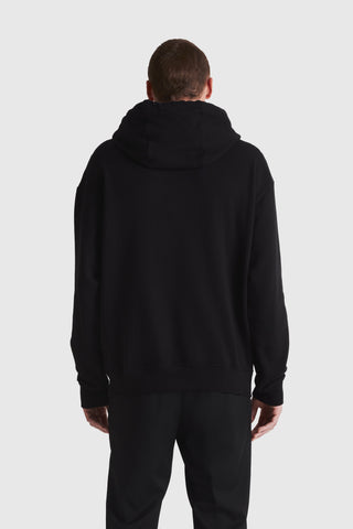 Logo Badge Pullover Hoodie with Zip Accent | Black