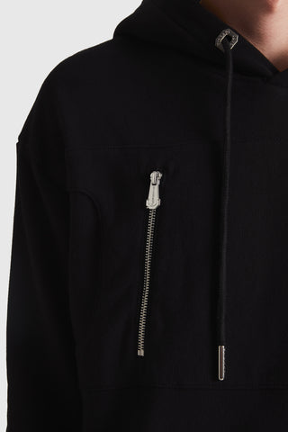 Logo Badge Pullover Hoodie with Zip Accent | Black