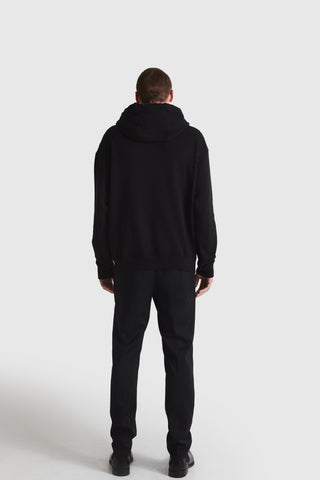 Logo Badge Pullover Hoodie with Zip Accent | Black