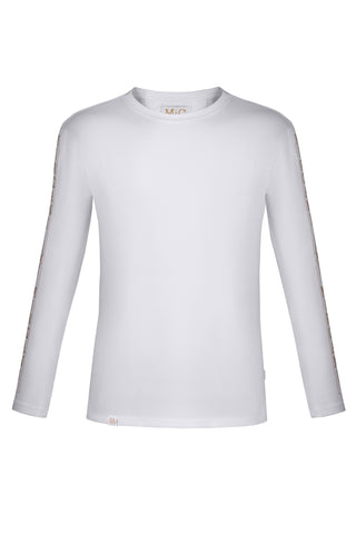 Long Sleeve Logo Tape Tee | White/Gold Edition